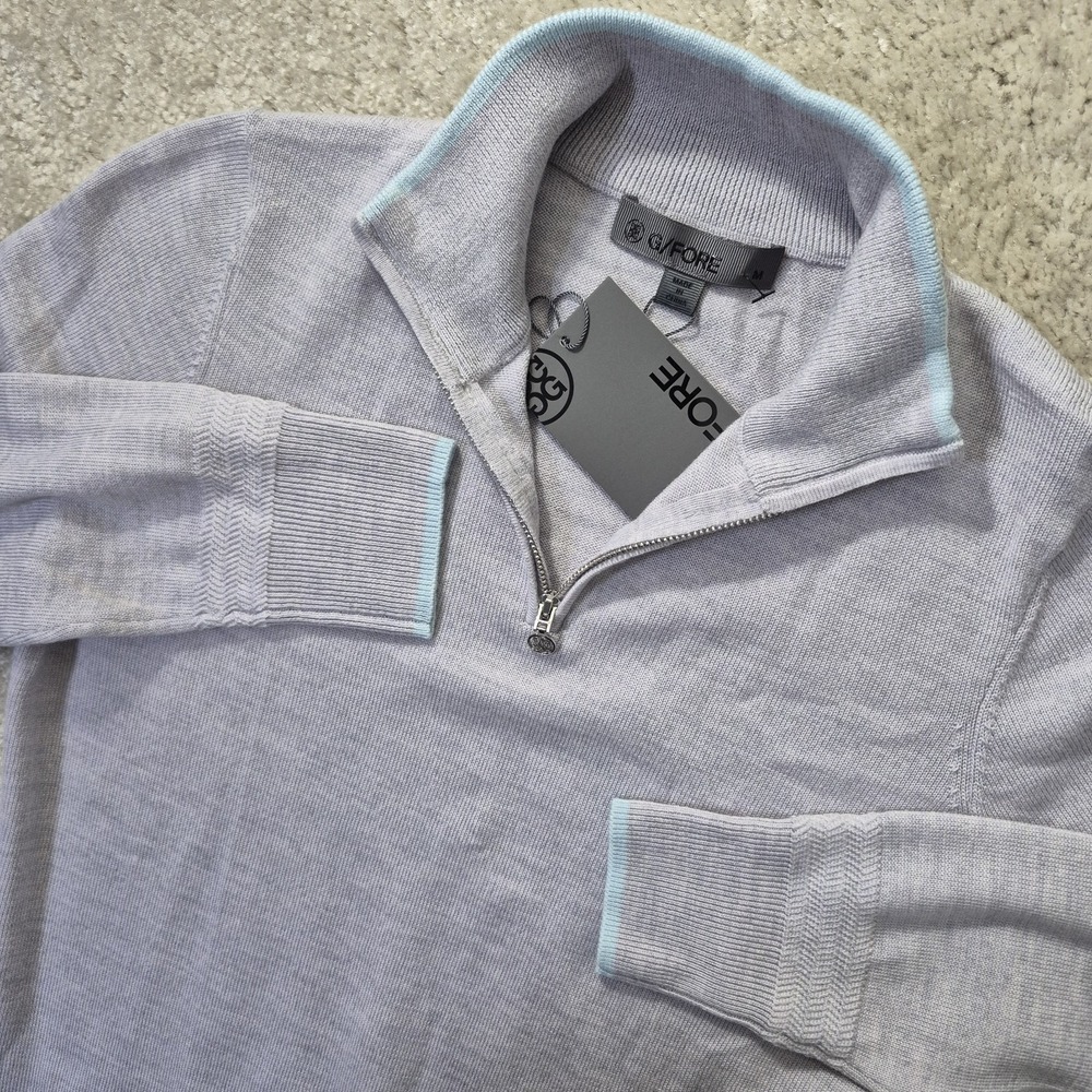 G/FORE Constrast Tipped Sweater Womens Medium Gray Merino Wool Preppy Golf New